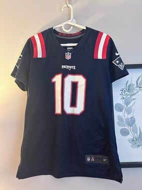 Nike Patriots Navy Red and White #10 Mac Jones Football Jersey